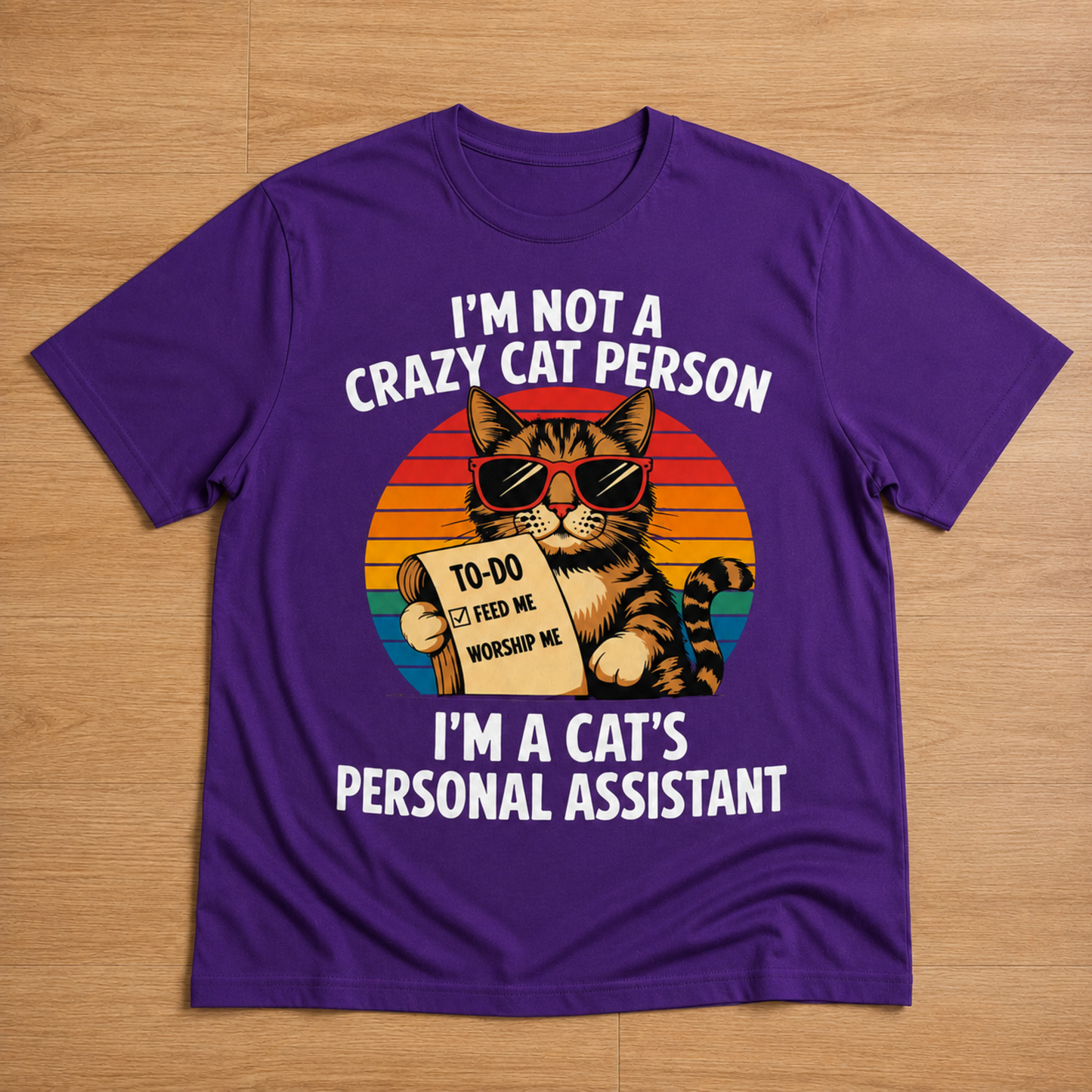 Gift for Cat Lovers "I'm not a Crazy Cat Person. I'm a Cat's Personal Assistant" - Adult Unisex and Youth Premium Cotton T-Shirt DTF Print