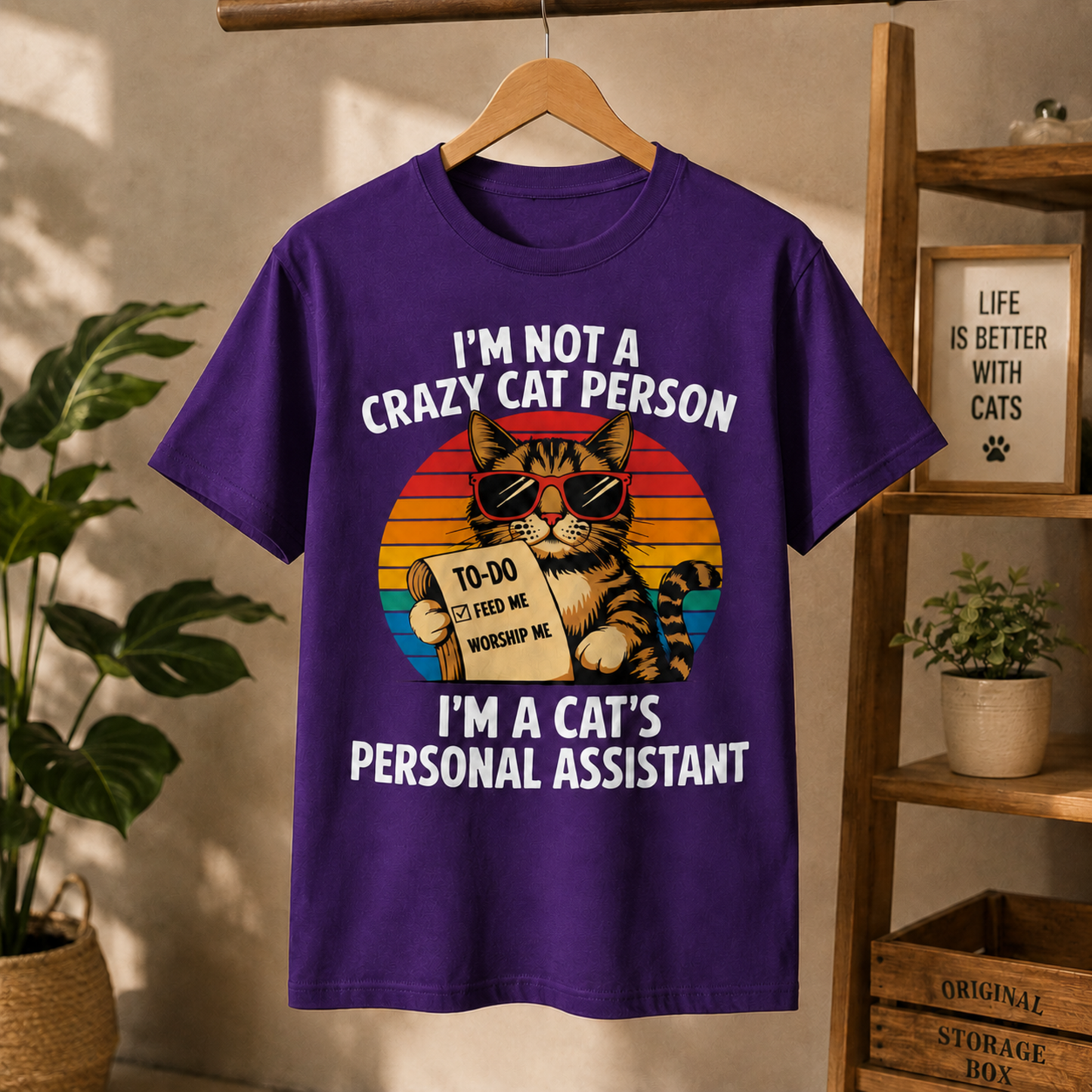 Gift for Cat Lovers "I'm not a Crazy Cat Person. I'm a Cat's Personal Assistant" - Adult Unisex and Youth Premium Cotton T-Shirt DTF Print