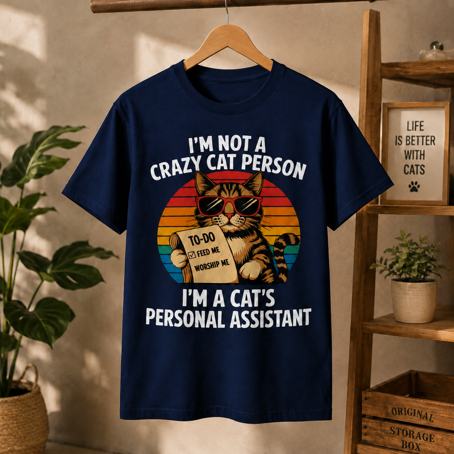 Gift for Cat Lovers "I'm not a Crazy Cat Person. I'm a Cat's Personal Assistant" - Adult Unisex and Youth Premium Cotton T-Shirt DTF Print