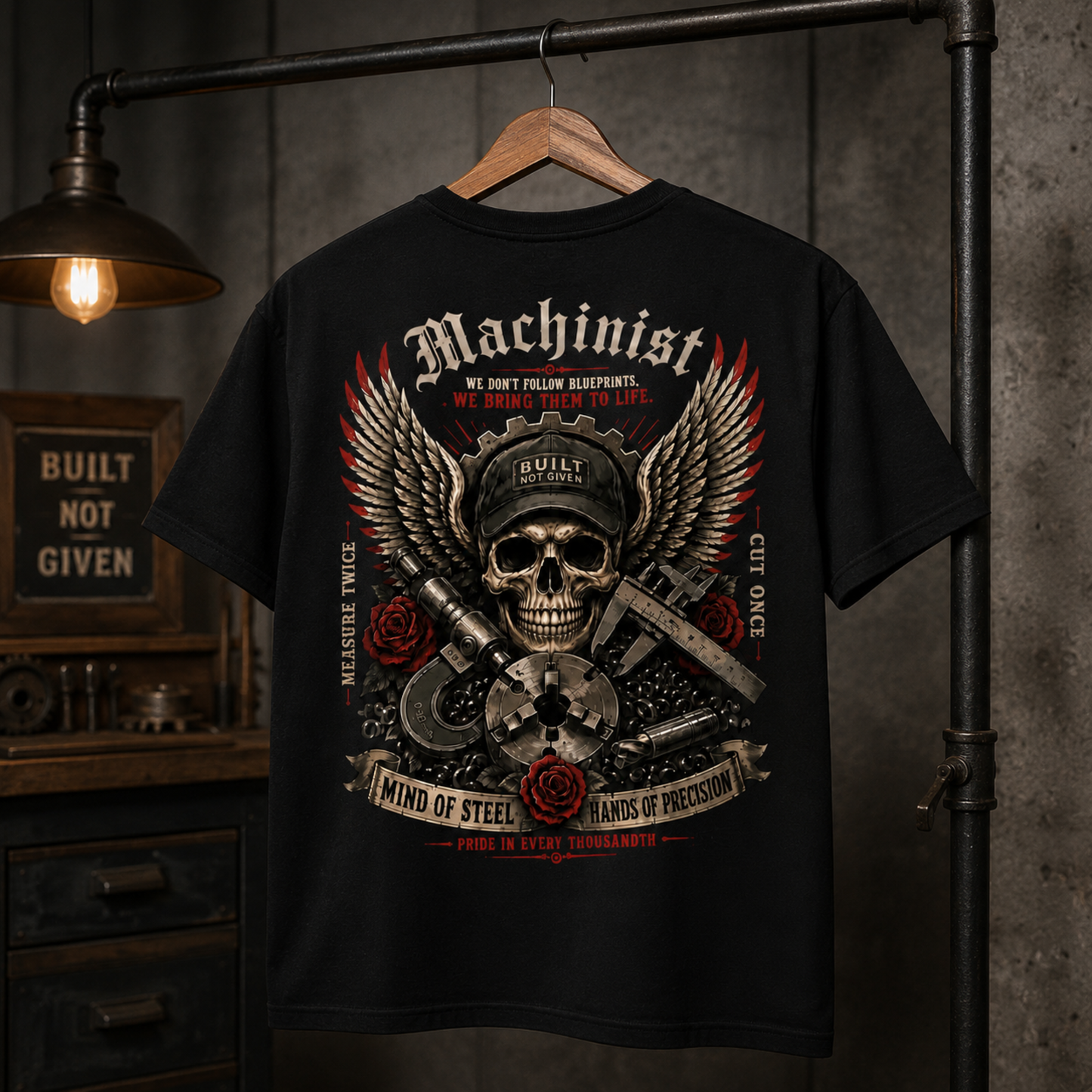 Machinist Shirt, CNC Machinist Gift, Mechanic Skull T-Shirt, Metalworker Garage Tee, Gildan 180gsm DTF Unisex Shirt