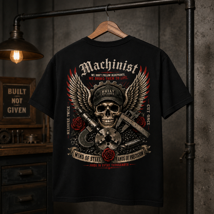 Machinist Shirt, CNC Machinist Gift, Mechanic Skull T-Shirt, Metalworker Garage Tee, Gildan 180gsm DTF Unisex Shirt