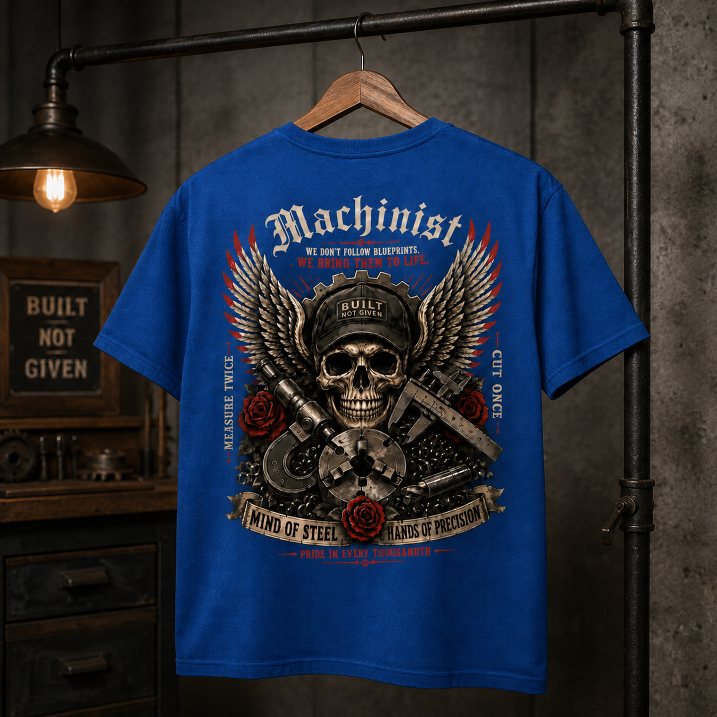 Machinist Shirt, CNC Machinist Gift, Mechanic Skull T-Shirt, Metalworker Garage Tee, Gildan 180gsm DTF Unisex Shirt