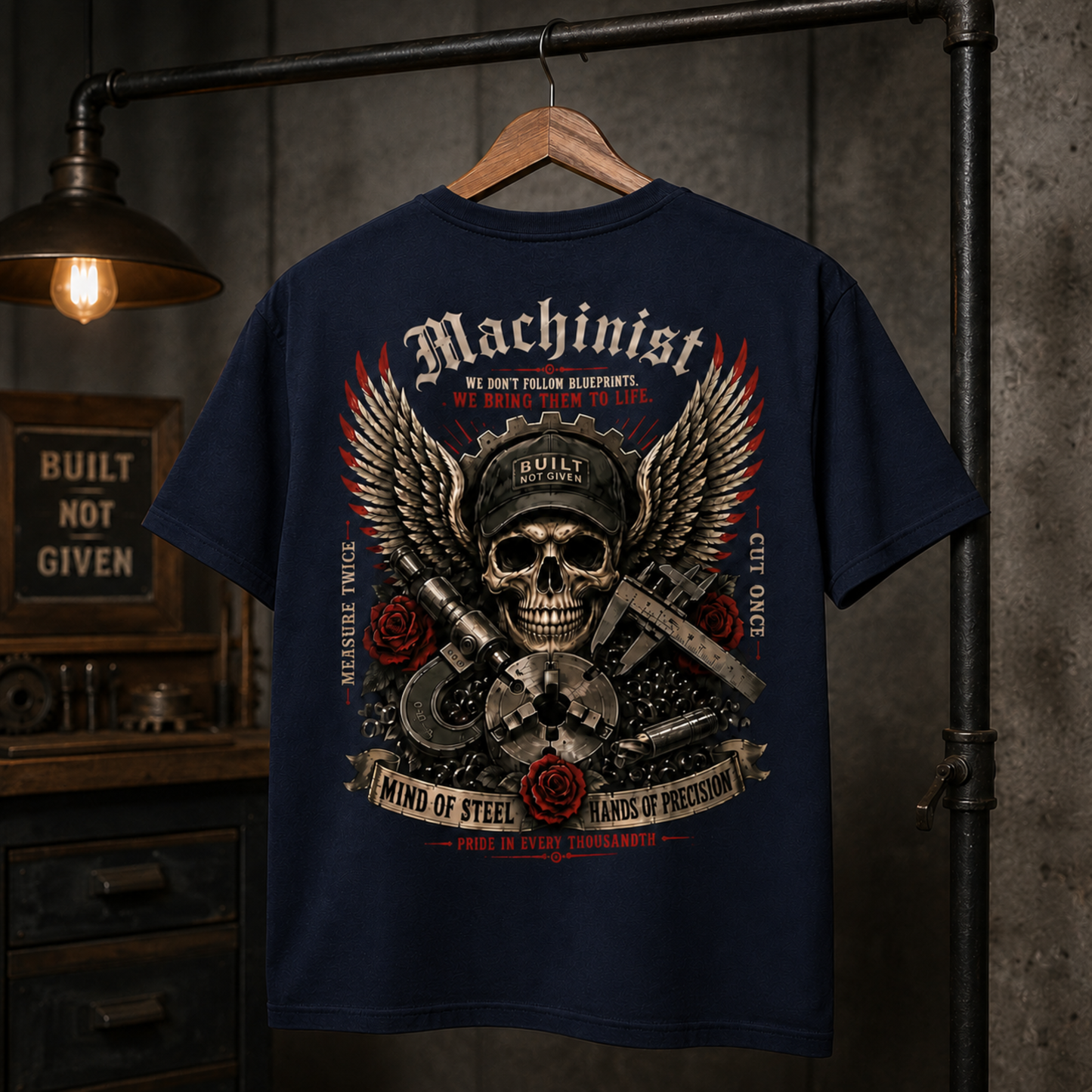 Machinist Shirt, CNC Machinist Gift, Mechanic Skull T-Shirt, Metalworker Garage Tee, Gildan 180gsm DTF Unisex Shirt