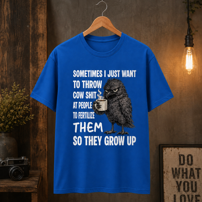 Grumpy Crow T-Shirt – Throw Cow Shit Sarcastic Graphic Tee