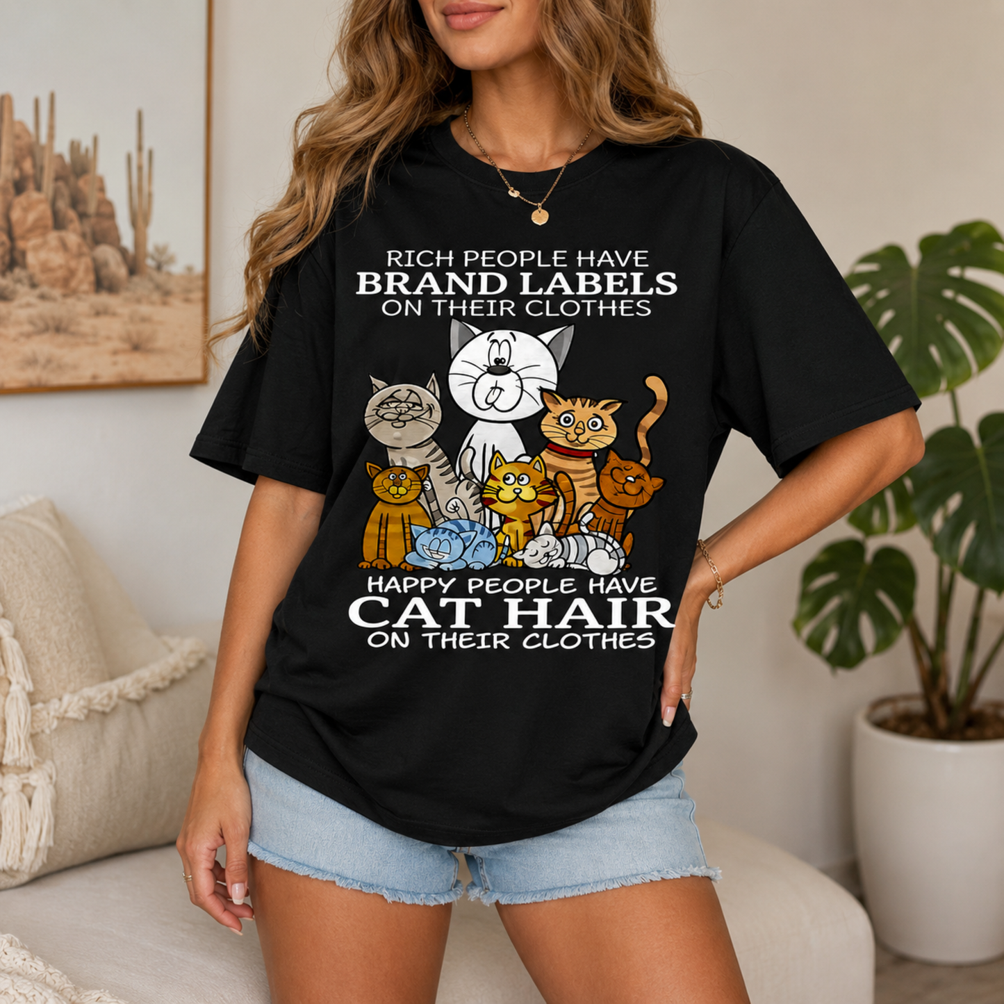 Cat Hair T-Shirt – Happy People Have Cat Hair Graphic Tee