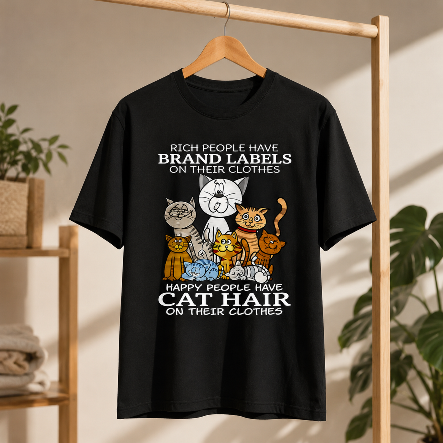 Cat Hair T-Shirt – Happy People Have Cat Hair Graphic Tee