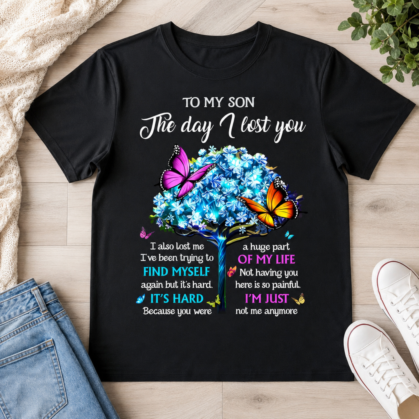 To My Son Memorial T-Shirt – Butterfly Tree Remembrance Graphic Tee