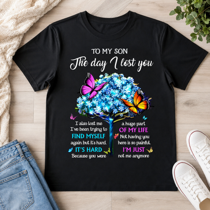 To My Son Memorial T-Shirt – Butterfly Tree Remembrance Graphic Tee