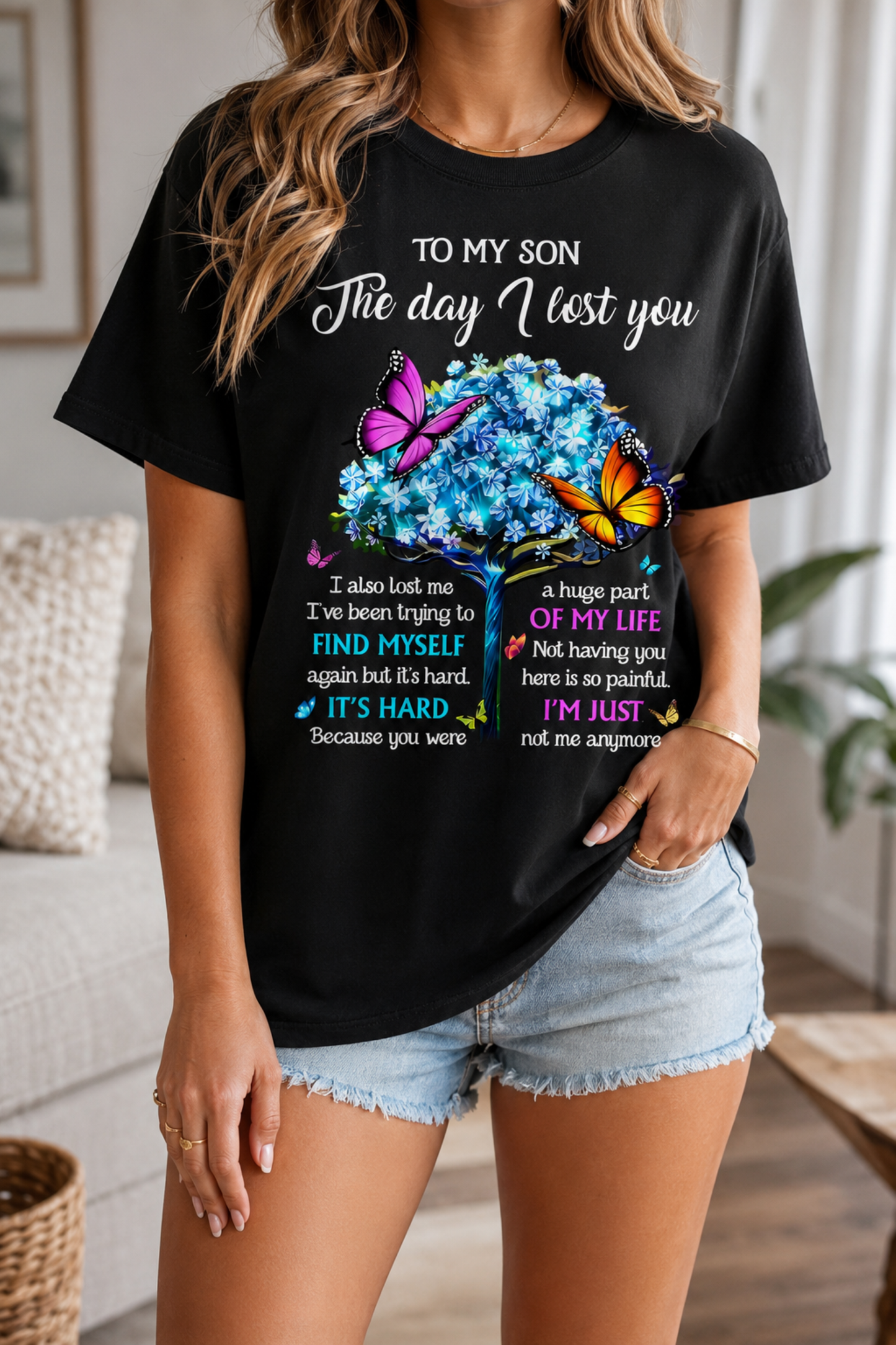 To My Son Memorial T-Shirt – Butterfly Tree Remembrance Graphic Tee
