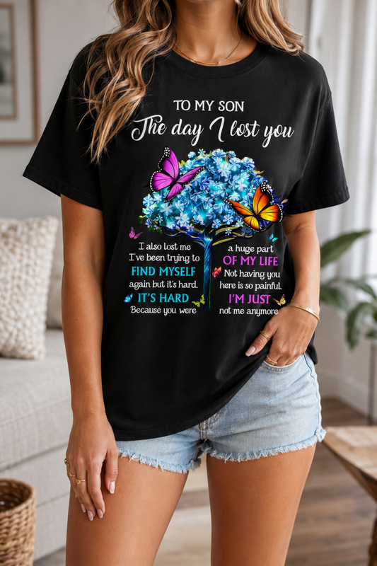 To My Son Memorial T-Shirt – Butterfly Tree Remembrance Graphic Tee