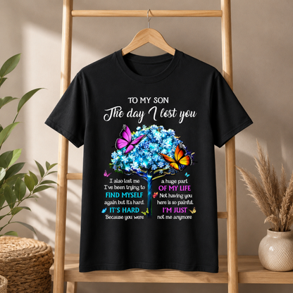 To My Son Memorial T-Shirt – Butterfly Tree Remembrance Graphic Tee