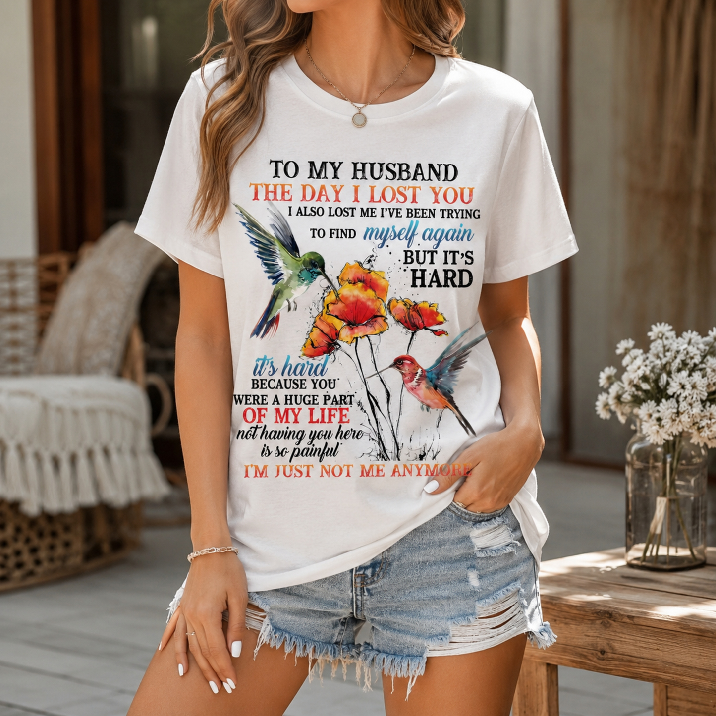 To My Husband Memorial T-Shirt – Hummingbird Remembrance Graphic Tee