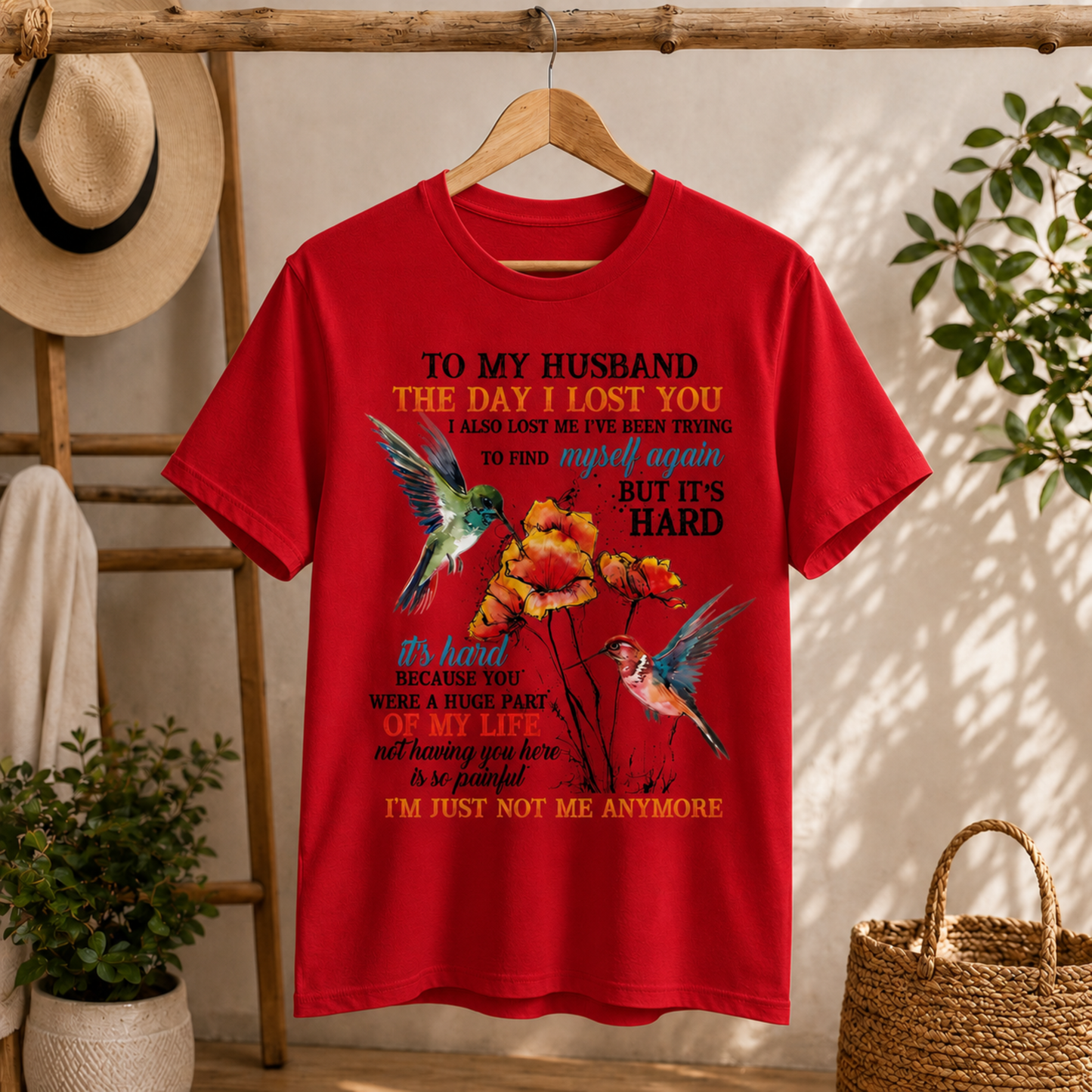 To My Husband Memorial T-Shirt – Hummingbird Remembrance Graphic Tee
