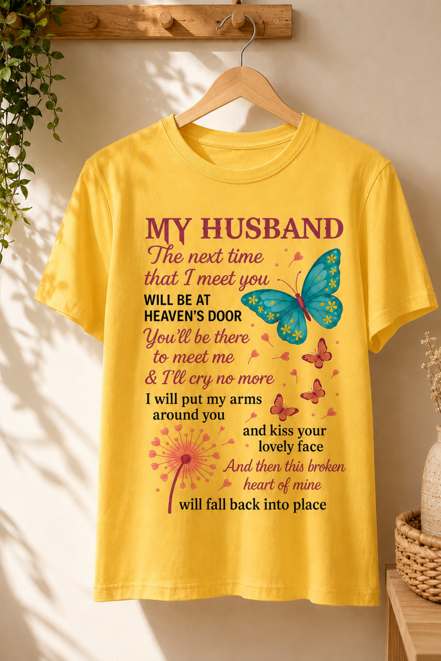 My Husband Memorial T-Shirt – Heaven’s Door Butterfly Remembrance Tee