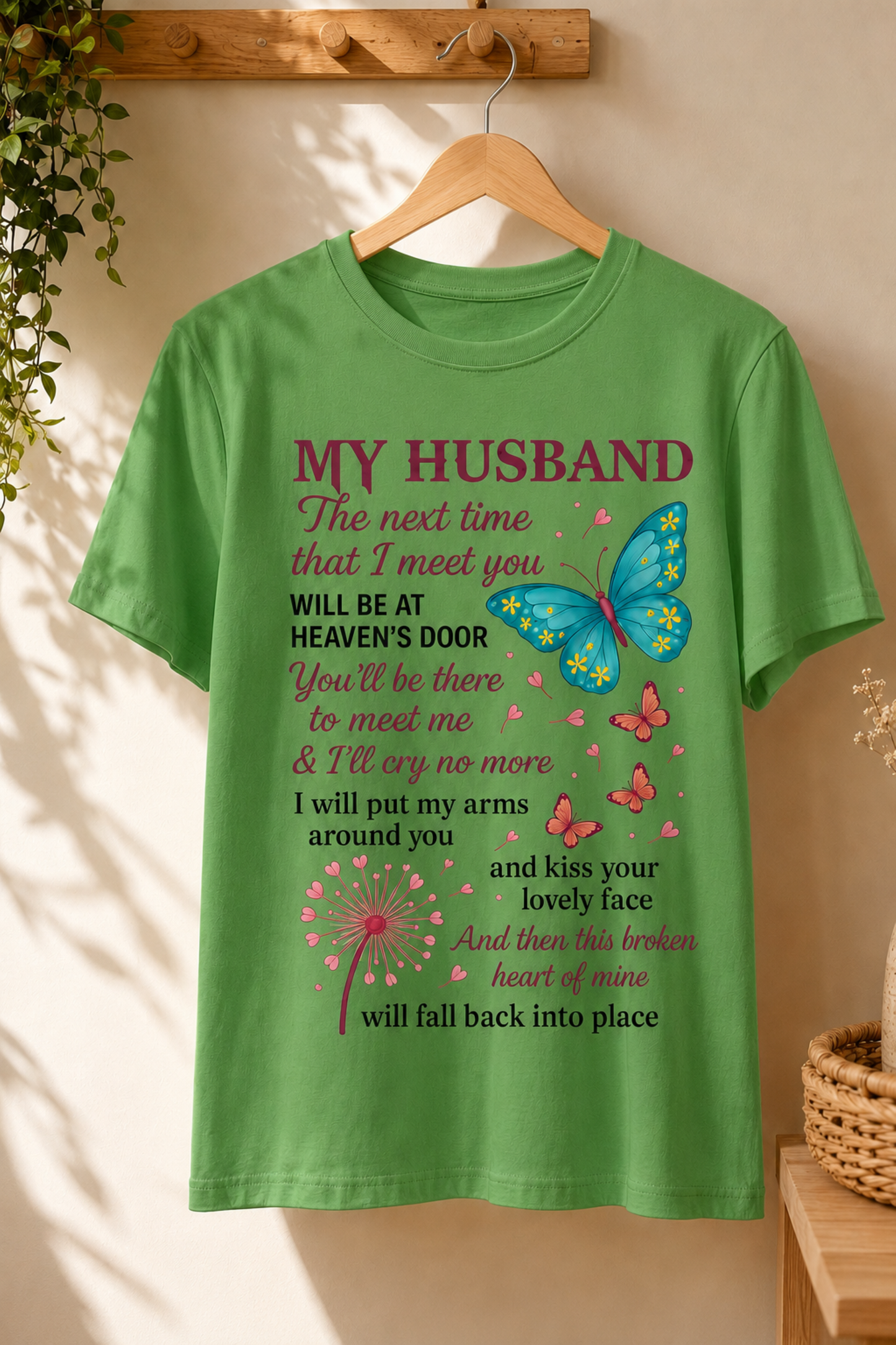 My Husband Memorial T-Shirt – Heaven’s Door Butterfly Remembrance Tee