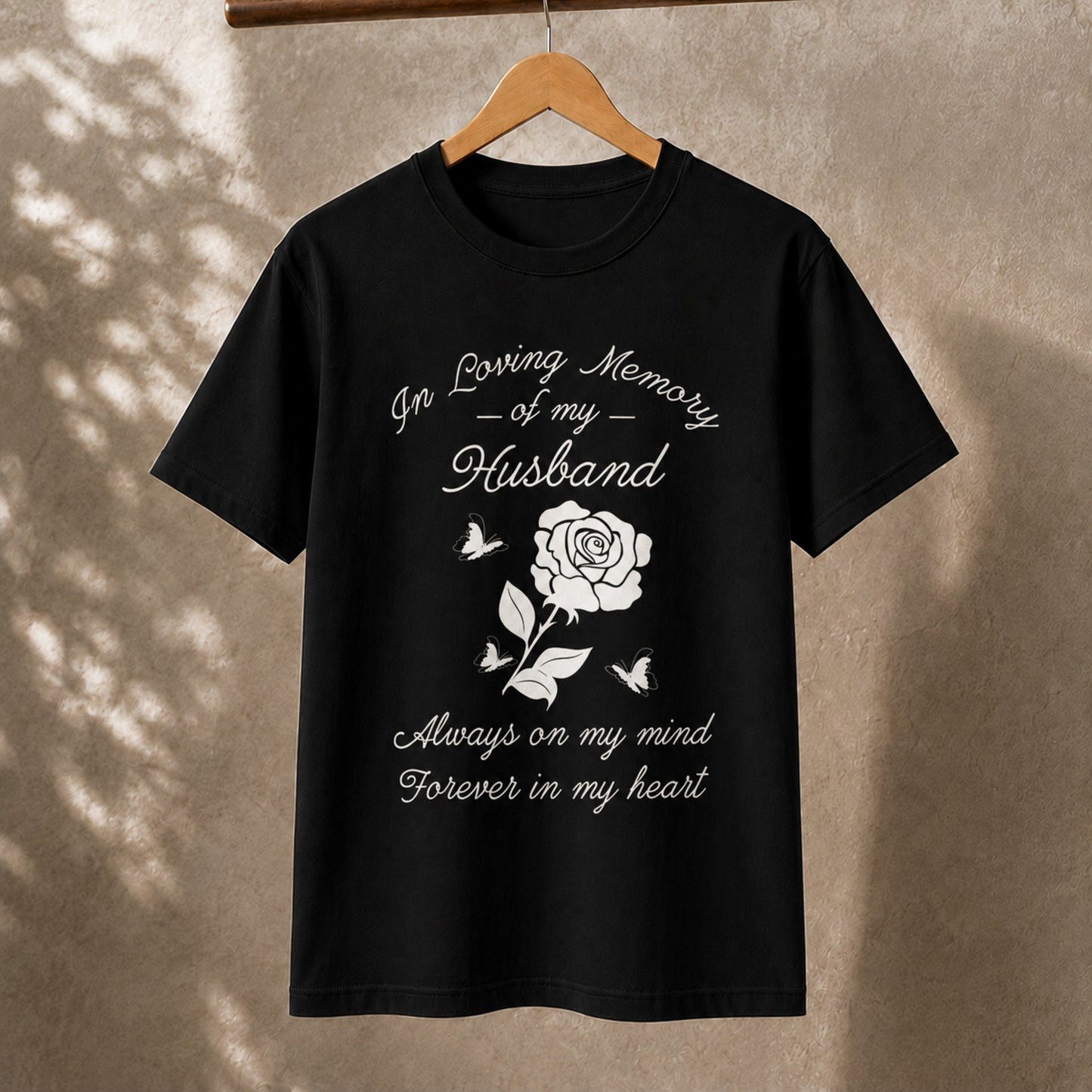 In Loving Memory of My Husband T-Shirt – Rose and Butterfly Memorial Tee