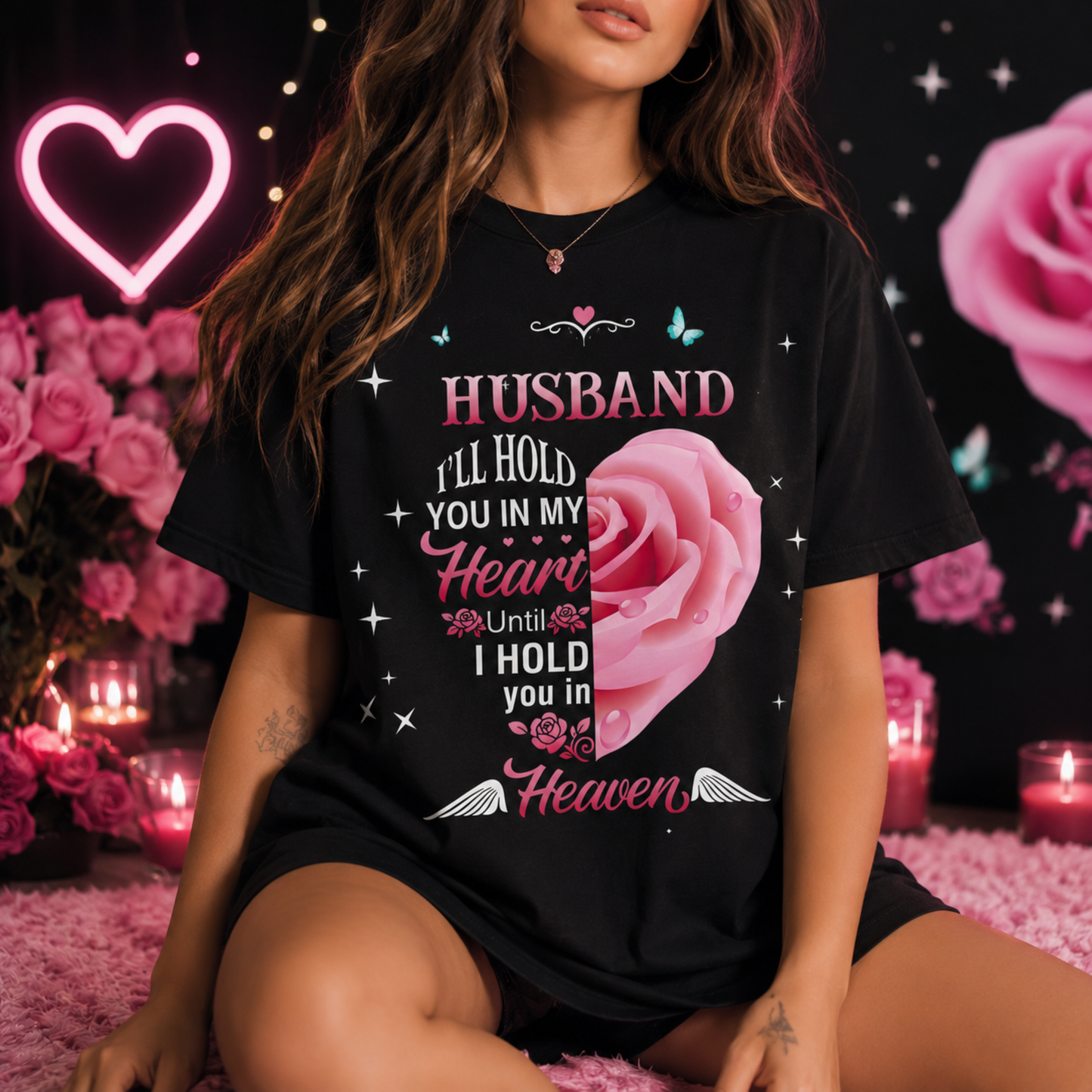 Husband Memorial T-Shirt – Hold You in My Heart Until Heaven Tee
