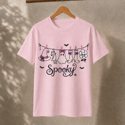 Spooky Clothesline Halloween T-Shirt – Cute Ghost and Witch Graphic Tee