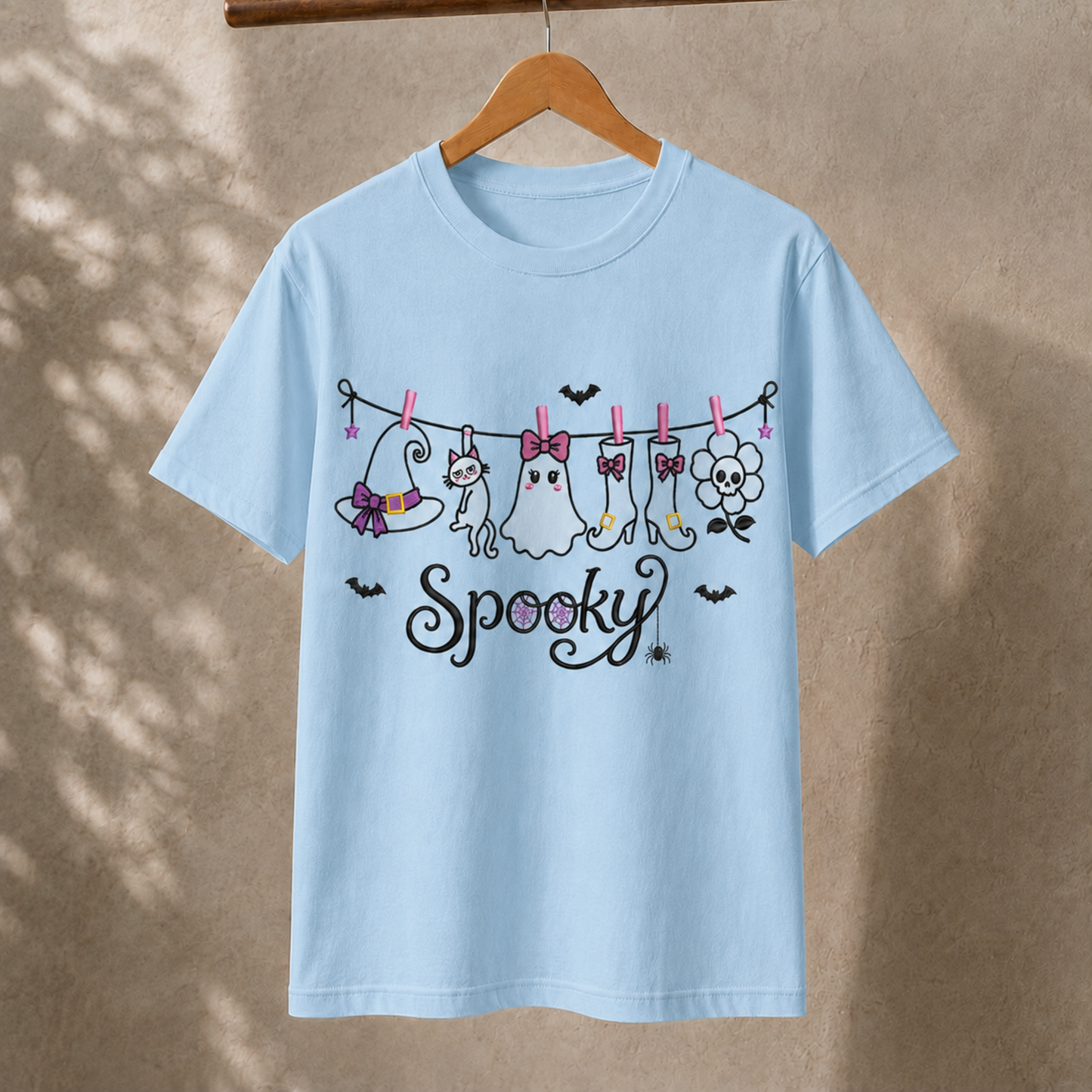 Spooky Clothesline Halloween T-Shirt – Cute Ghost and Witch Graphic Tee