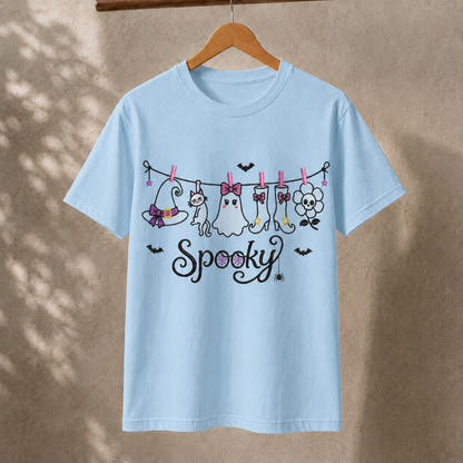 Spooky Clothesline Halloween T-Shirt – Cute Ghost and Witch Graphic Tee
