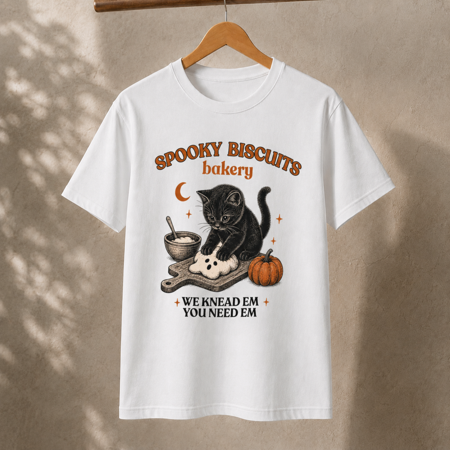 Spooky Biscuits Bakery T-Shirt – Black Cat Halloween Baking Tee