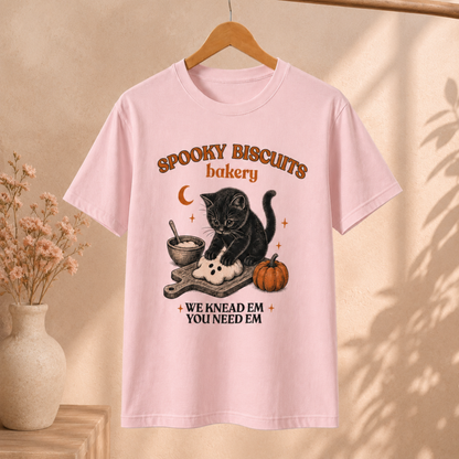 Spooky Biscuits Bakery T-Shirt – Black Cat Halloween Baking Tee