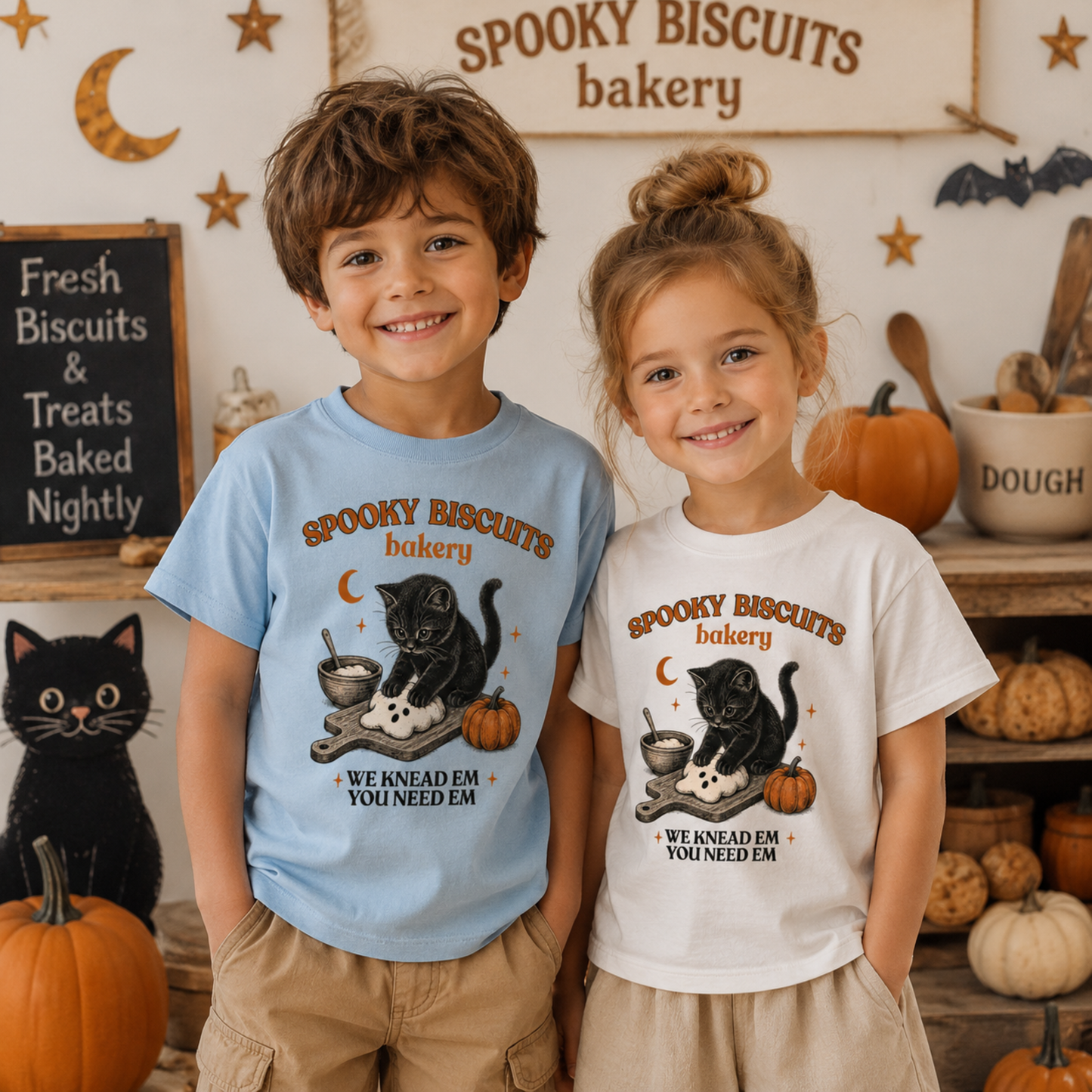 Spooky Biscuits Bakery T-Shirt – Black Cat Halloween Baking Tee
