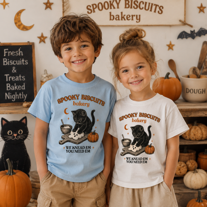 Spooky Biscuits Bakery T-Shirt – Black Cat Halloween Baking Tee