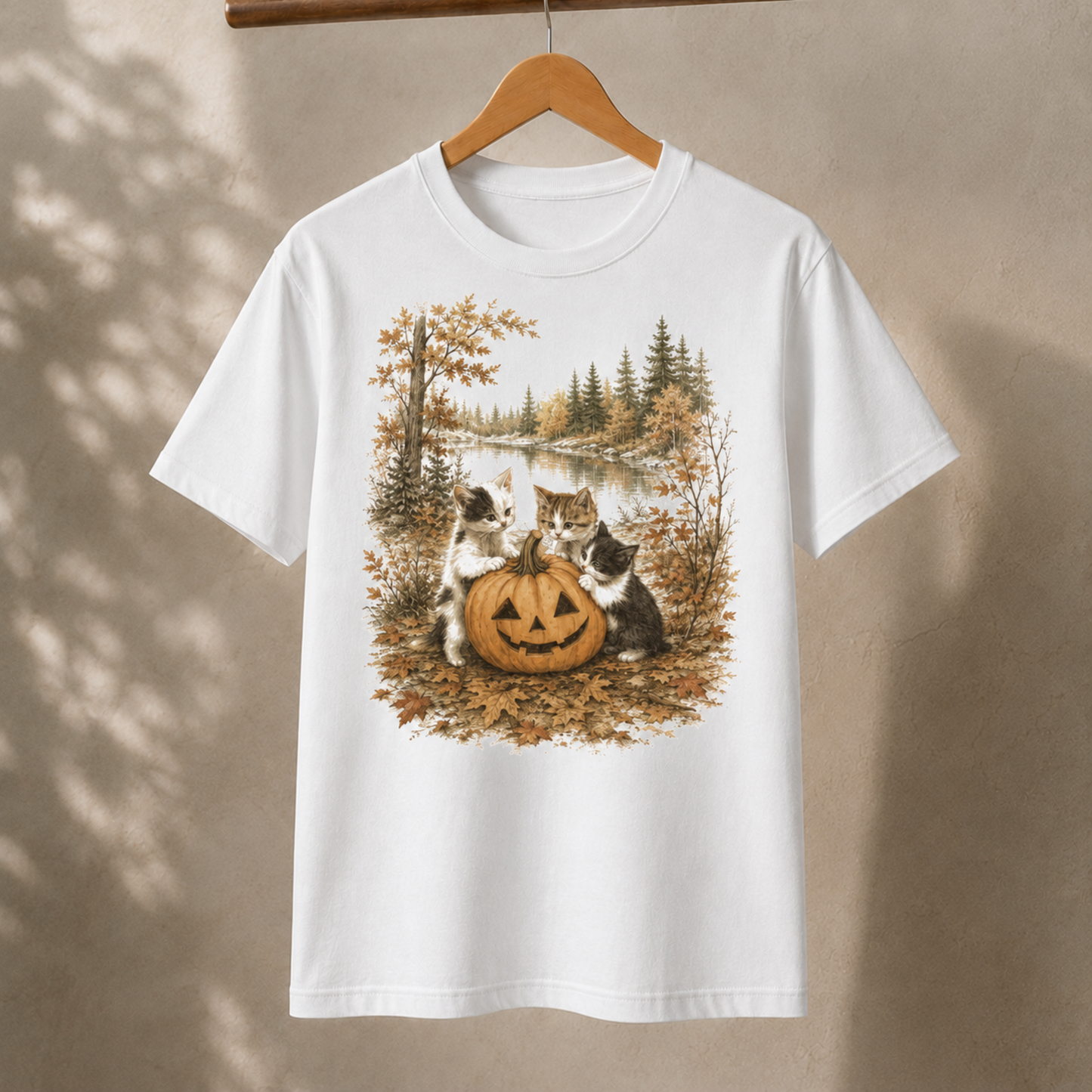 Autumn Kittens Pumpkin T-Shirt – Vintage Fall Cat Graphic Tee