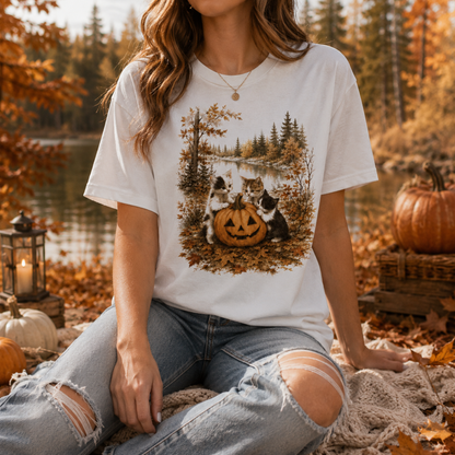 Autumn Kittens Pumpkin T-Shirt – Vintage Fall Cat Graphic Tee