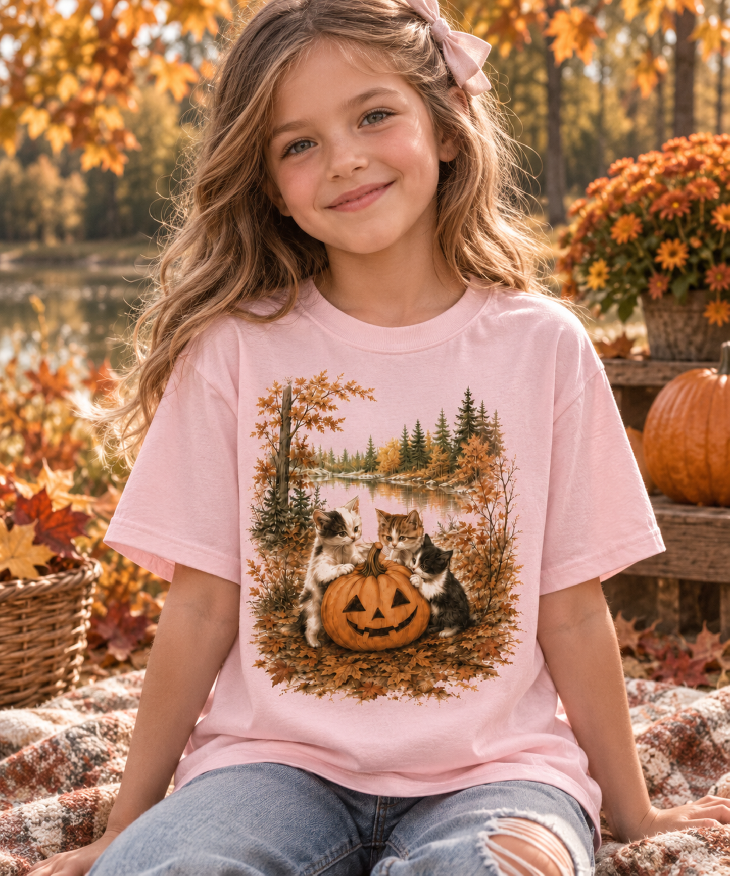 Autumn Kittens Pumpkin T-Shirt – Vintage Fall Cat Graphic Tee