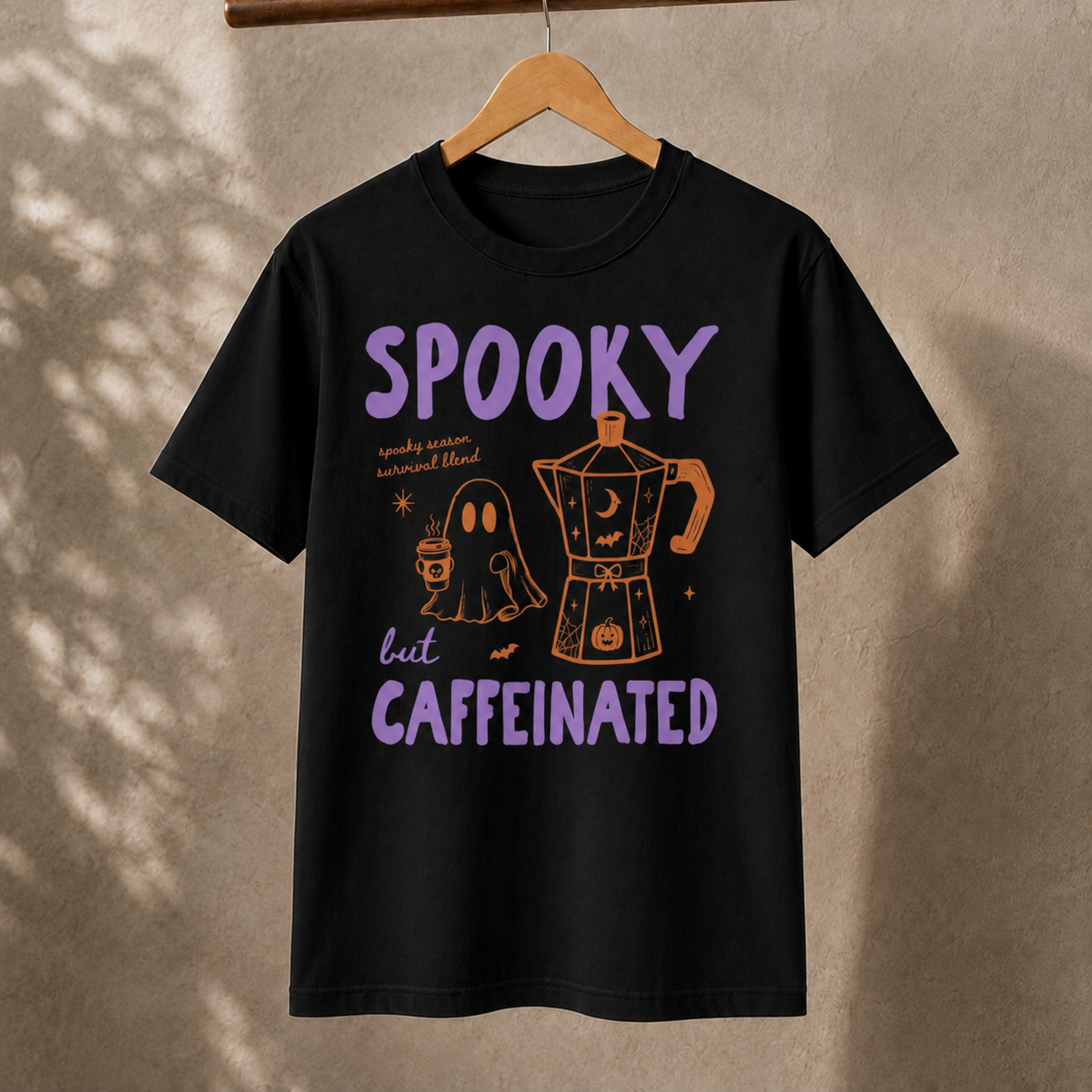 Spooky but Caffeinated T-Shirt – Halloween Ghost Coffee Graphic Tee
