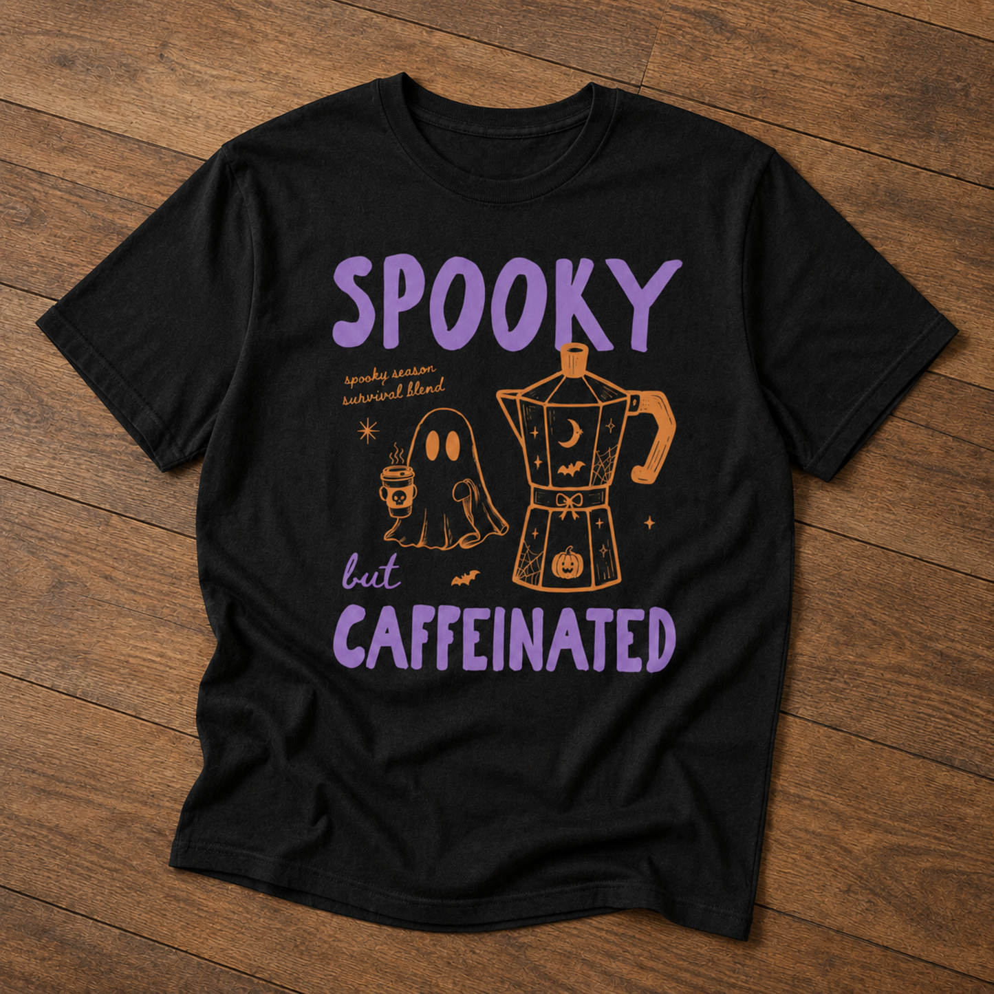 Spooky but Caffeinated T-Shirt – Halloween Ghost Coffee Graphic Tee