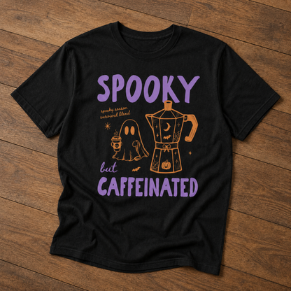 Spooky but Caffeinated T-Shirt – Halloween Ghost Coffee Graphic Tee