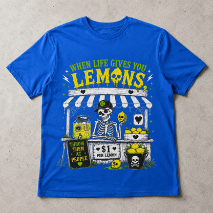 When Life Gives You Lemons T-Shirt – Funny Skeleton Lemon Stand Graphic Tee