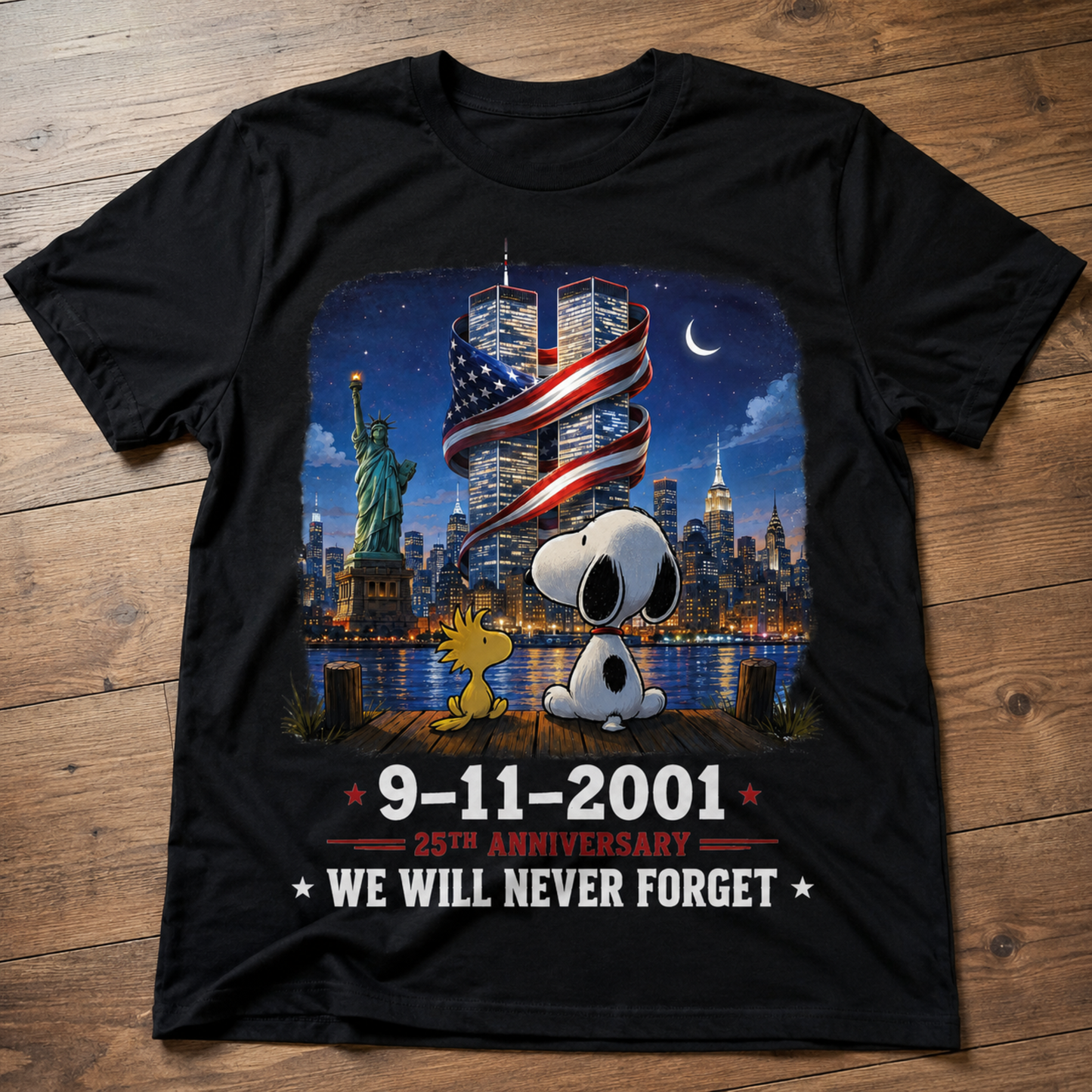 9/11 Memorial T-Shirt – 25th Anniversary We Will Never Forget Tee