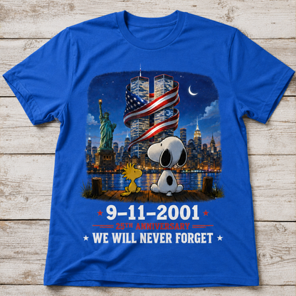 9/11 Memorial T-Shirt – 25th Anniversary We Will Never Forget Tee