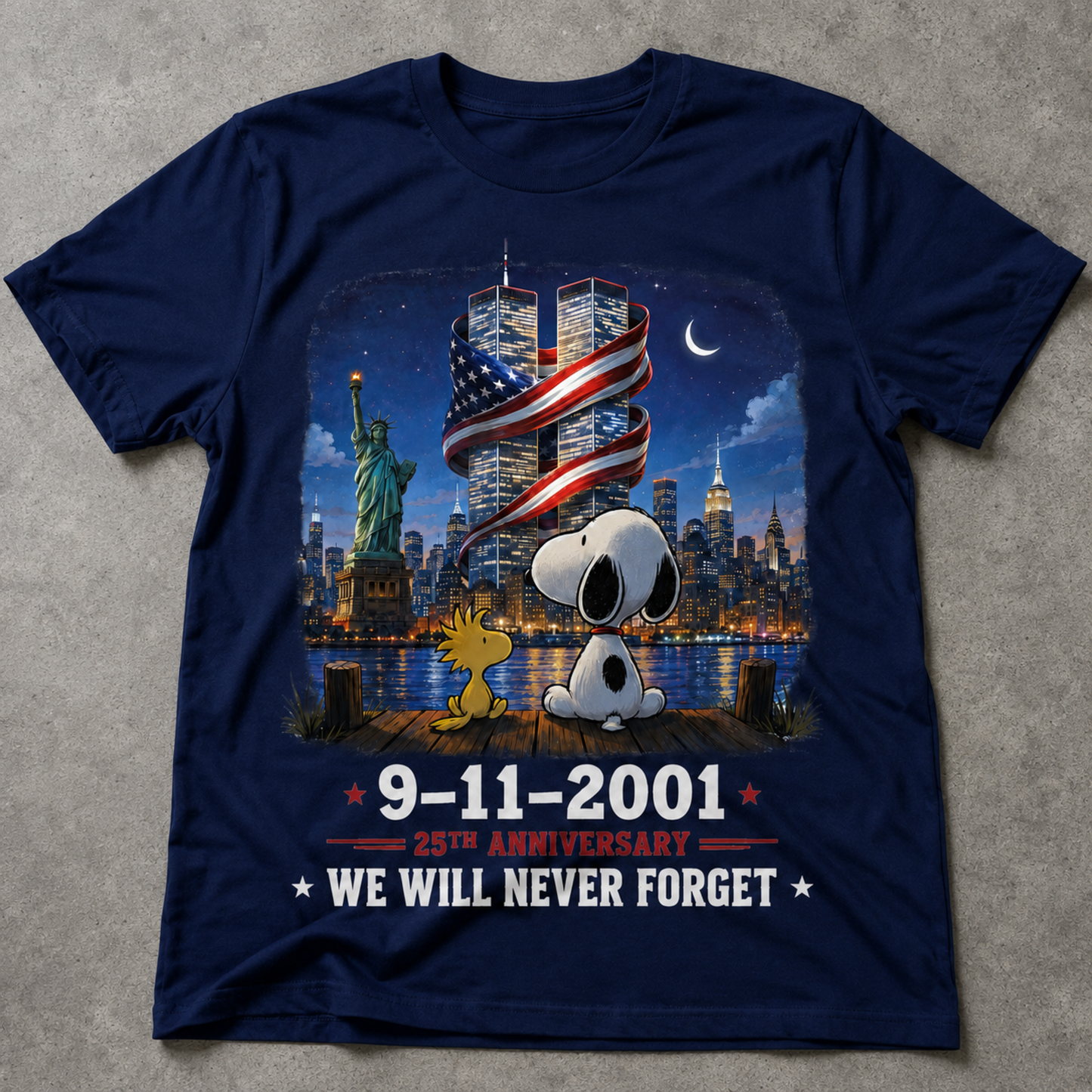 9/11 Memorial T-Shirt – 25th Anniversary We Will Never Forget Tee