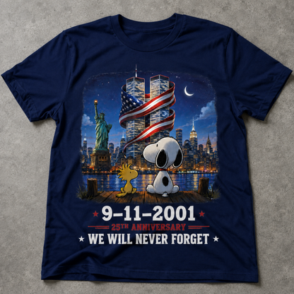 9/11 Memorial T-Shirt – 25th Anniversary We Will Never Forget Tee
