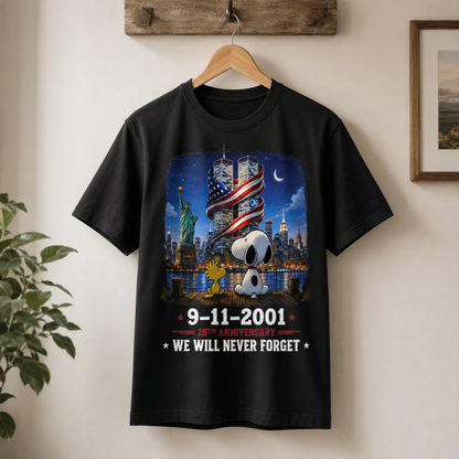 9/11 Memorial T-Shirt – 25th Anniversary We Will Never Forget Tee