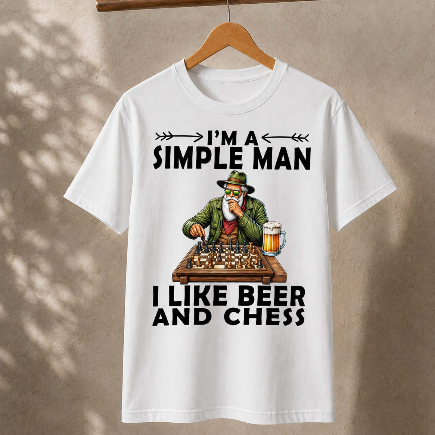 Simple Man Beer and Chess T-Shirt – Funny Chess Player Graphic Tee