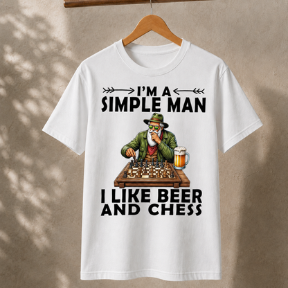 Simple Man Beer and Chess T-Shirt – Funny Chess Player Graphic Tee