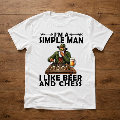 Simple Man Beer and Chess T-Shirt – Funny Chess Player Graphic Tee
