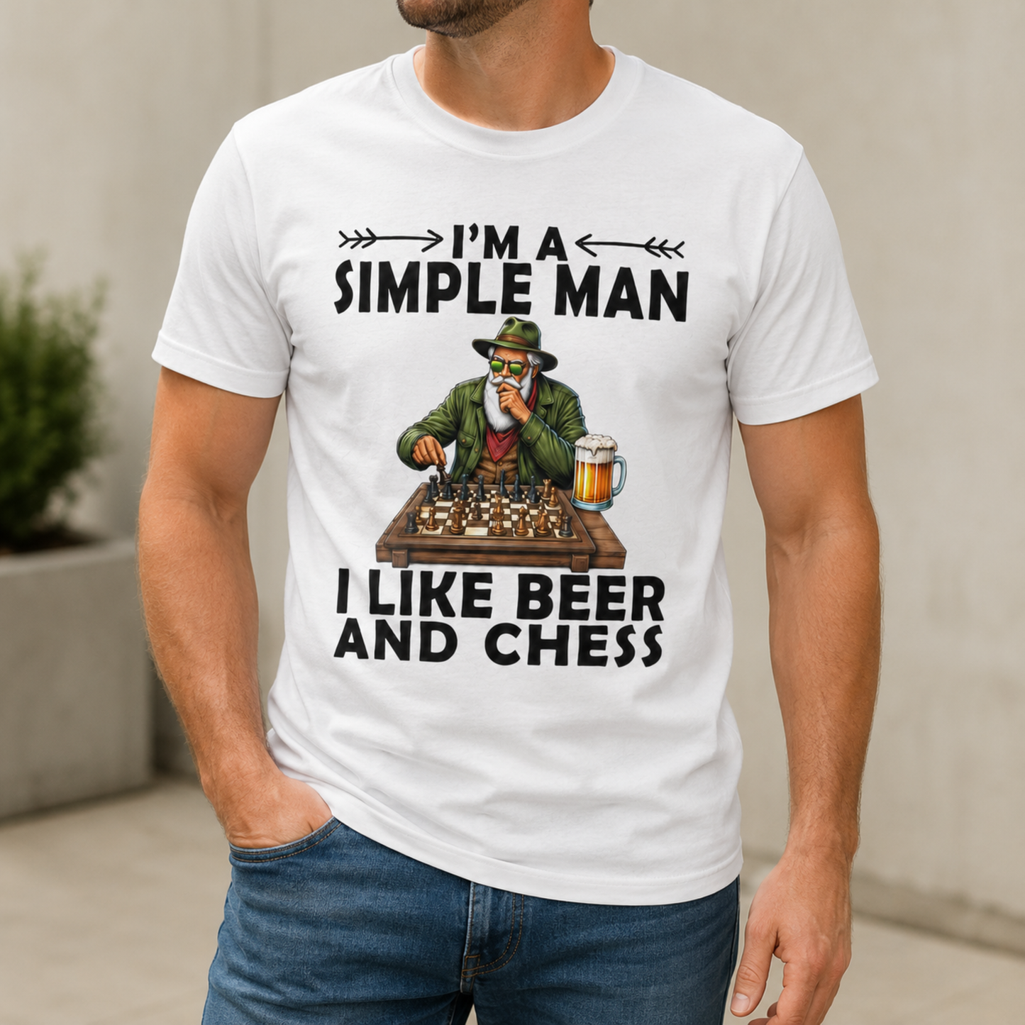 Simple Man Beer and Chess T-Shirt – Funny Chess Player Graphic Tee