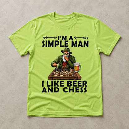 Simple Man Beer and Chess T-Shirt – Funny Chess Player Graphic Tee