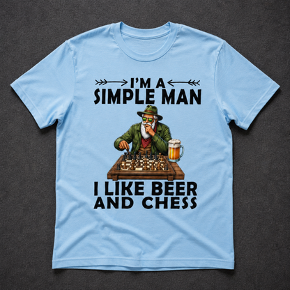 Simple Man Beer and Chess T-Shirt – Funny Chess Player Graphic Tee