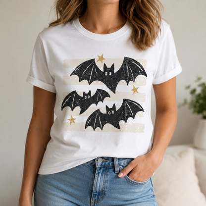 Vintage Bat T-Shirt – Distressed Halloween Flying Bats Graphic Tee