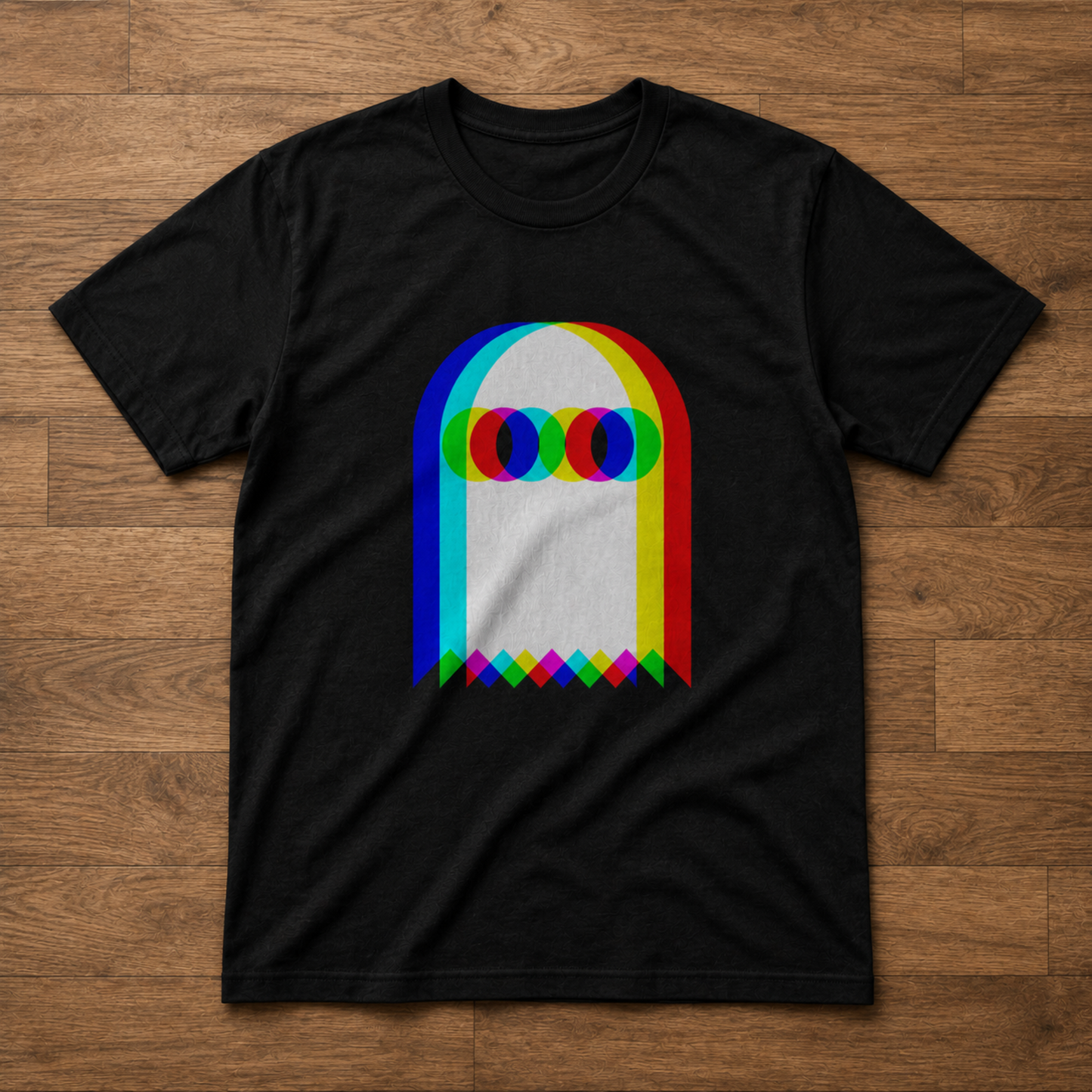 Retro Rainbow Ghost T-Shirt – Colorful Geometric Halloween Graphic Tee