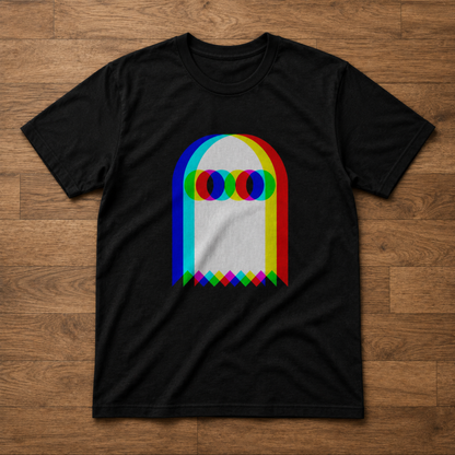 Retro Rainbow Ghost T-Shirt – Colorful Geometric Halloween Graphic Tee