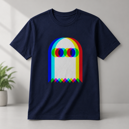 Retro Rainbow Ghost T-Shirt – Colorful Geometric Halloween Graphic Tee